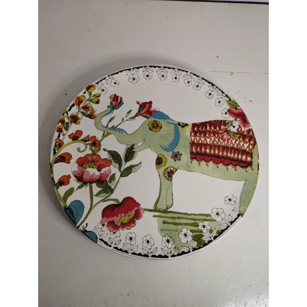 World Market Decorative Ceramic Dinner Plate Green Elephant Floral